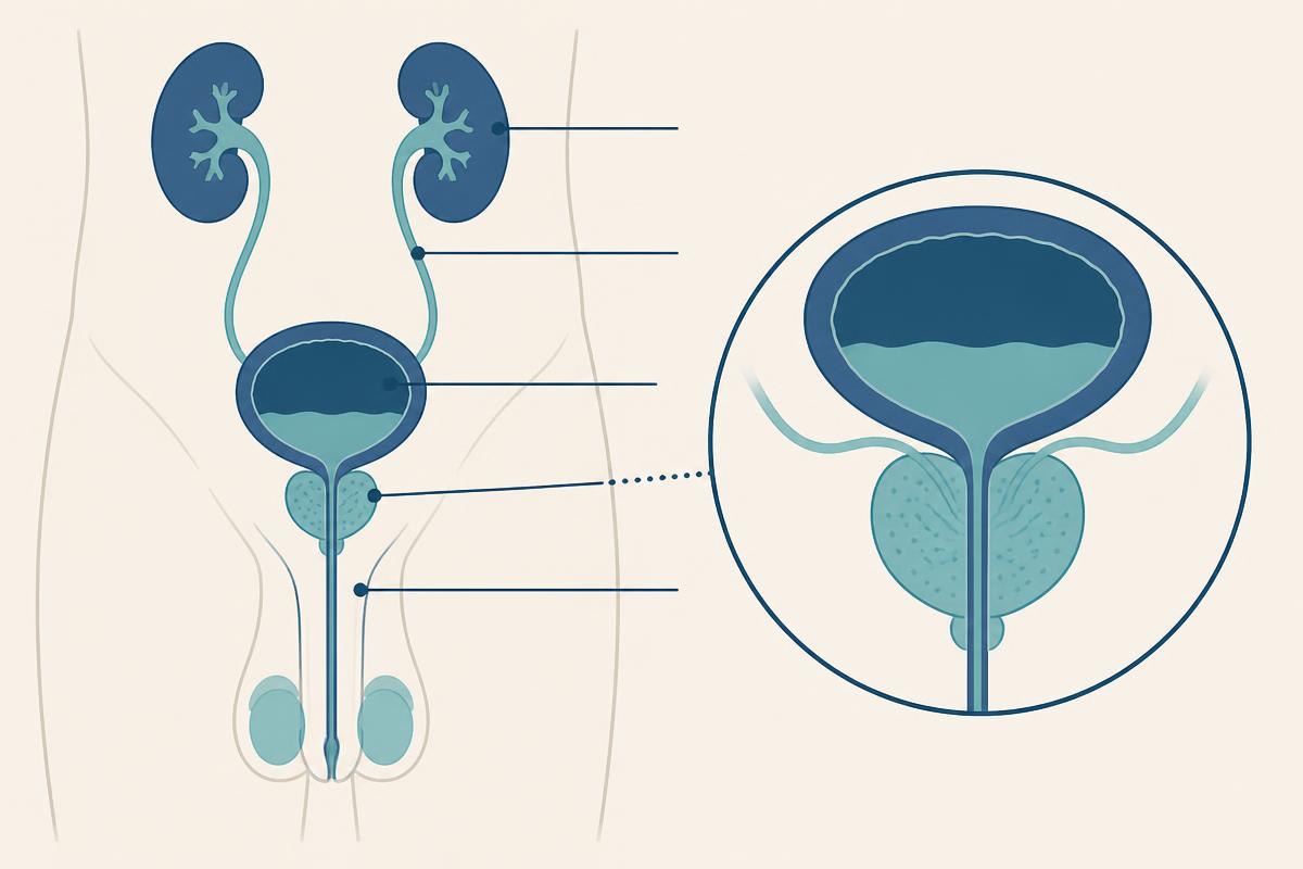 Simple educational diagram of the male urinary system and prostate