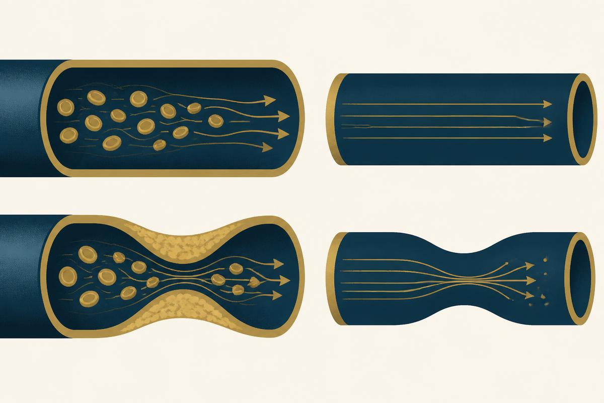 Illustration comparing open blood flow with restricted blood flow